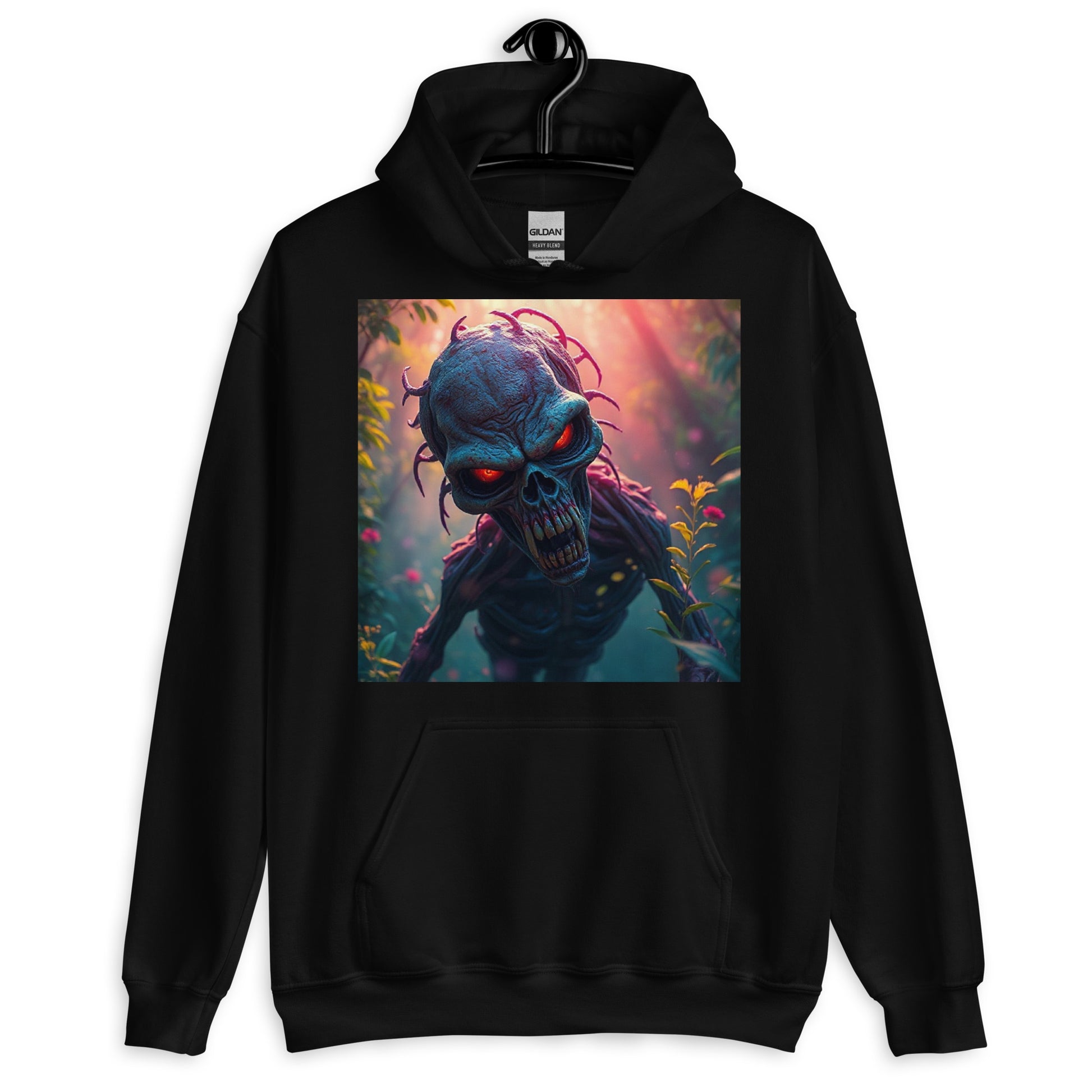 unisex hoodie in black with alien