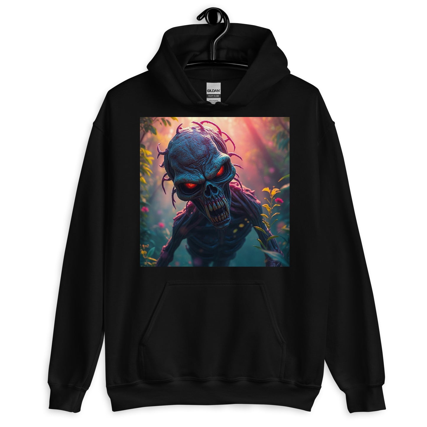 unisex hoodie in black with alien